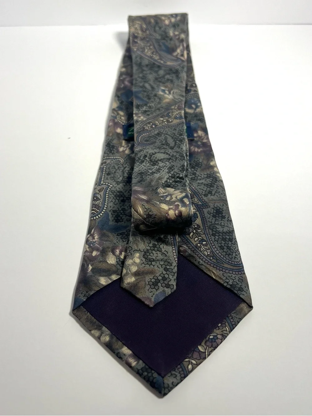 Peter Thomas by Superba Men’s 100% Silk Tie Paisley Floral Gray Blue Purple